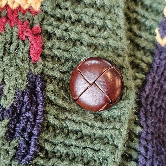 90s Teddy Bear Cardigan Sweater Sports M/L Handknit Football Soccer Cheerleader - Picture 8 of 11